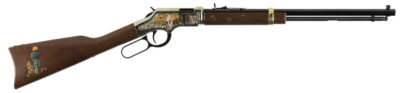 Henry H004GBA Golden Boy God Bless America Edition 22 Short Caliber with 16 LR/21 Short Capacity, 20″ Octagon Barrel, Nickel-Plated Metal Finish & American Walnut Stock Right Hand