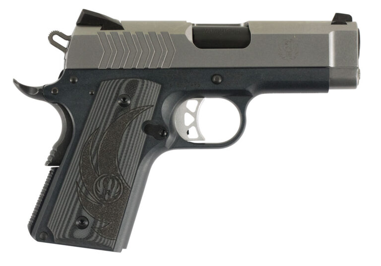 Ruger 6758 SR1911 Officer-Style 9mm Luger 7+1 3.60" Black Steel Barrel, Serrated Stainless Steel Slide, Tungsten Gray Cerakote Aluminum Frame w/Beavertail, Deluxe Checkered G10 Grip