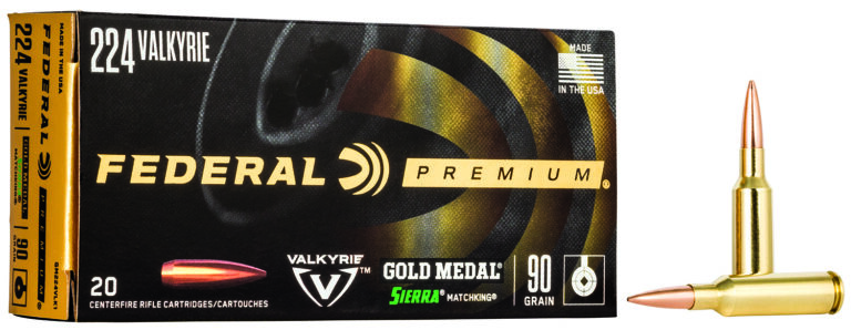 Federal GM224VLK1 Premium Gold Medal 224Valkyrie 90gr Sierra MatchKing BTHP 20 Per Box/10 Case