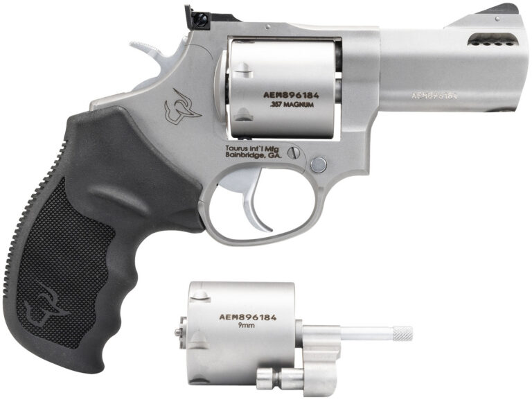 Taurus 2-692039 692  Medium 38 Special +P/357 Mag/9mm Luger 7 Shot 3" Matte Stainless Ported Barrel, Cylinder & Frame, Black Ribber Grip, Transfer Bar Safety, Exposed Hammer, 2 Cylinders