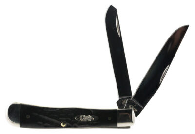 Case 18221 Trapper  3.25″/3.27″ Folding Clip Point/Spey Plain Mirror Polished Tru-Sharp SS Blade Rough Black Jigged Synthetic Handle