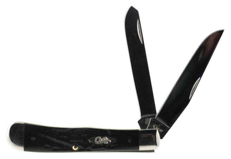 Case 18221 Trapper  3.25"/3.27" Folding Clip Point/Spey Plain Mirror Polished Tru-Sharp SS Blade Rough Black Jigged Synthetic Handle