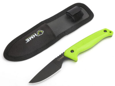 HME KNFBCK Fixed Blade  2.50″ Fixed Caper Plain Black Oxide 420HC SS Blade Green TPR Handle Includes Sheath