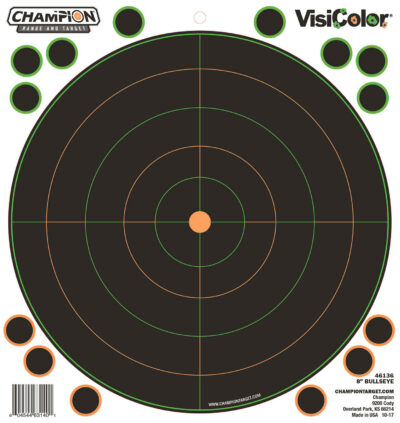 Champion Targets 46136 VisiColor  Self-Adhesive Paper Black/White 8″ Bullseye 5 Pack