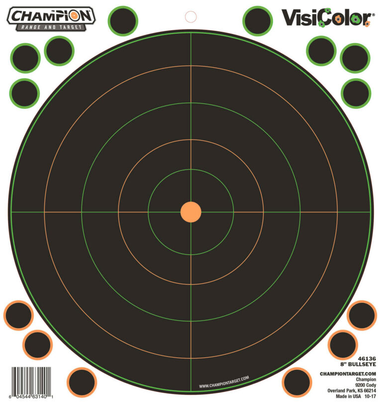 Champion Targets 46136 VisiColor Self-Adhesive Paper Black/White 8" Bullseye 5 Pack