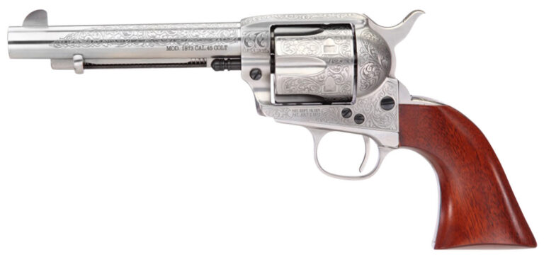 Taylors and Company 713AWE 1873 Cattleman 357 Mag 6 5.50" Nickel Flora Engraved