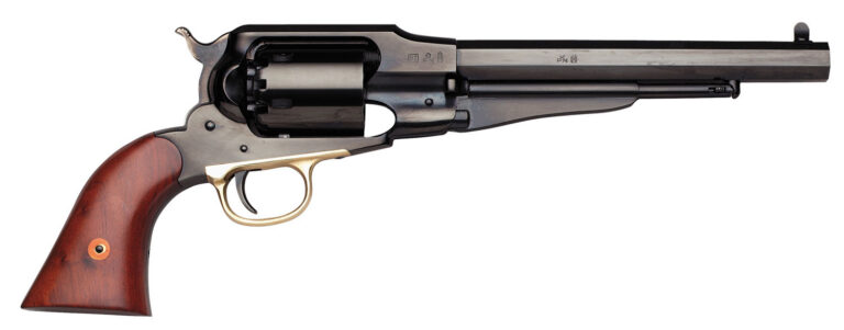 Taylors & Company 550777 1858 Remington Uberti 44 Cal 6 Shot Percussion 8" Blued Octagon Barrel, Cylinder & Frame, Walnut Grip