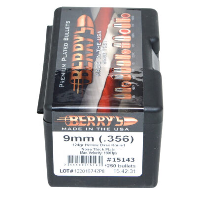 SUPERIOR THICK PLATED 9MM (0.356”) BULLETS 9MM (0.356”) 124GR HOLLOW BASE RN 250/BOX