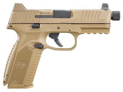 FN 66100383 509T  9mm Luger 10+1 4.50″ Black Steel Threaded Barrel, Flat Dark Earth Optic Cut/Serrated Stainless Steel Slide, Flat Dark Earth Polymer Frame w/Picatinny Rail