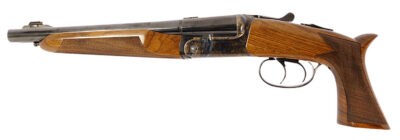 Davide Pedersoli 020S640410 Howdah  45 Colt (LC)/410 Ga 1rd 10.25″ Rifled Blue Barrel, Case Hardened Receiver, Manual Extractors, Automatic Safety On The Hammers, Oiled Walnut Stock
