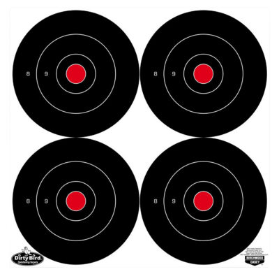 Birchwood Casey 35570 Dirty Bird  6″ Bullseye Tagboard Hanging Black/White 100 Per Pkg