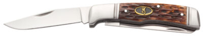 Browning 3220012 Joint Venture  2.88″ Folding Drop Point/Spey Point Plain 8Cr13MoV SS Blade Brown Jigged Bone Handle