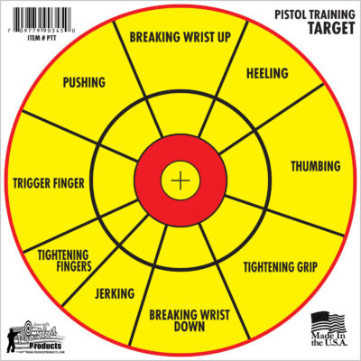 Pro-Shot PTT6PK Pistol Training  12″ Diagnostic Bullseye Hanging Paper Yellow/Red Impact Enhancement 6 Pack