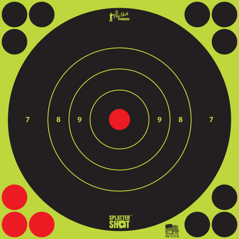 Pro-Shot 8BGREEN6PK SplatterShot Self-Adhesive Paper Black/Green 8" Bullseye 6 Pack