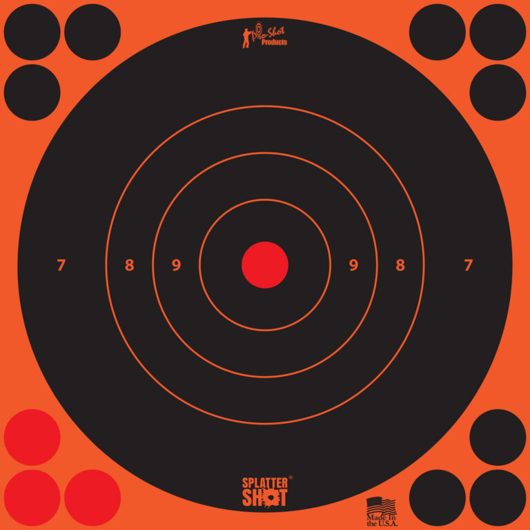 Pro-Shot 8BORNG6PK SplatterShot Self-Adhesive Paper Black/Orange 8" Bullseye 6 Pack