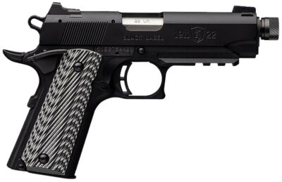 Browning 051821490 1911-22 Black Label Compact SR 22 LR 10+1 4.25″ 3.50″ Threaded Barrel, Matte Black Serrated Steel Slide & Polymer Frame w/Picatinny Rail & Beavertail, Black/Gray Textured G10 Grips