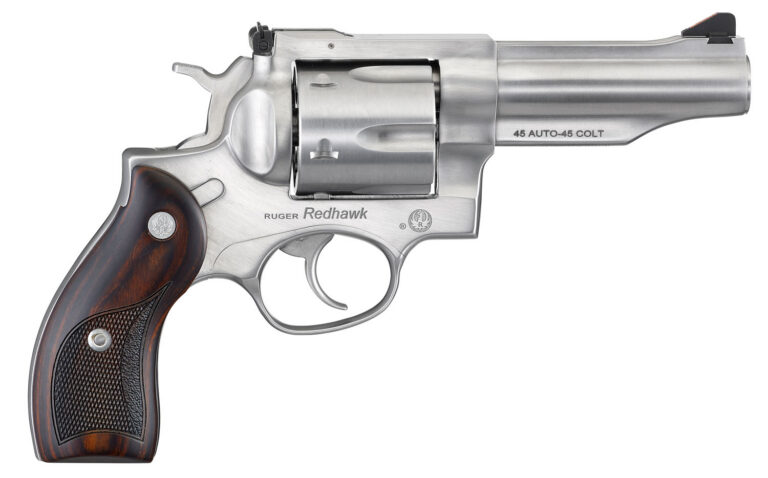 Ruger 5050 Redhawk  45 ACP/45 Long Colt 6rd, 4.20" Satin Stainless Steel Barrel, Cylinder & Frame, Lasered Hardwood Grip, Exposed Hammer