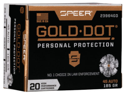 GOLD DOT PERSONAL PROTECTION 45 ACP AMMO GOLD DOT PERSONAL PROTECTION 45 AUTO 185GR JHP 20/BOX