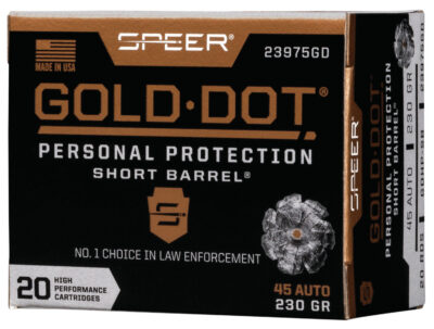 Speer 23975GD Gold Dot Personal Protection Short Barrel 45ACP 230gr Hollow Point 20 Per Box/10 Case