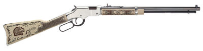Henry H004AE Golden Boy Silver American Eagle Full Size 22 Short, 22 Long, 22 LR, 16 LR/21 Short, 20″ Blued Barrel, Nickel-Plated Metal Finish & Ivory American Walnut Stock Right Hand