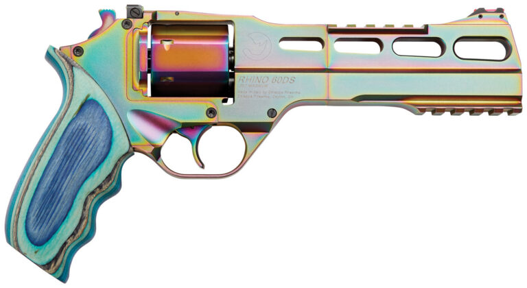 Chiappa Firearms 340301 Rhino 60DS Nebula 357 Mag Caliber with 6" Picatinny Rail/Vent Rib, 6rd Capacity Cylinder, Overall Rainbow PVD Metal Finish & Blue Laminate Grip