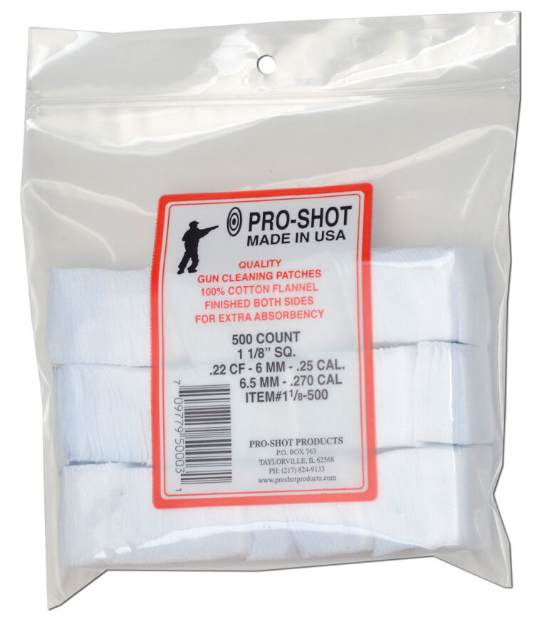 Pro-Shot 118500 Cleaning Patches .22/ .270 Cal 1.125" Square Cotton Flannel 500 Pack