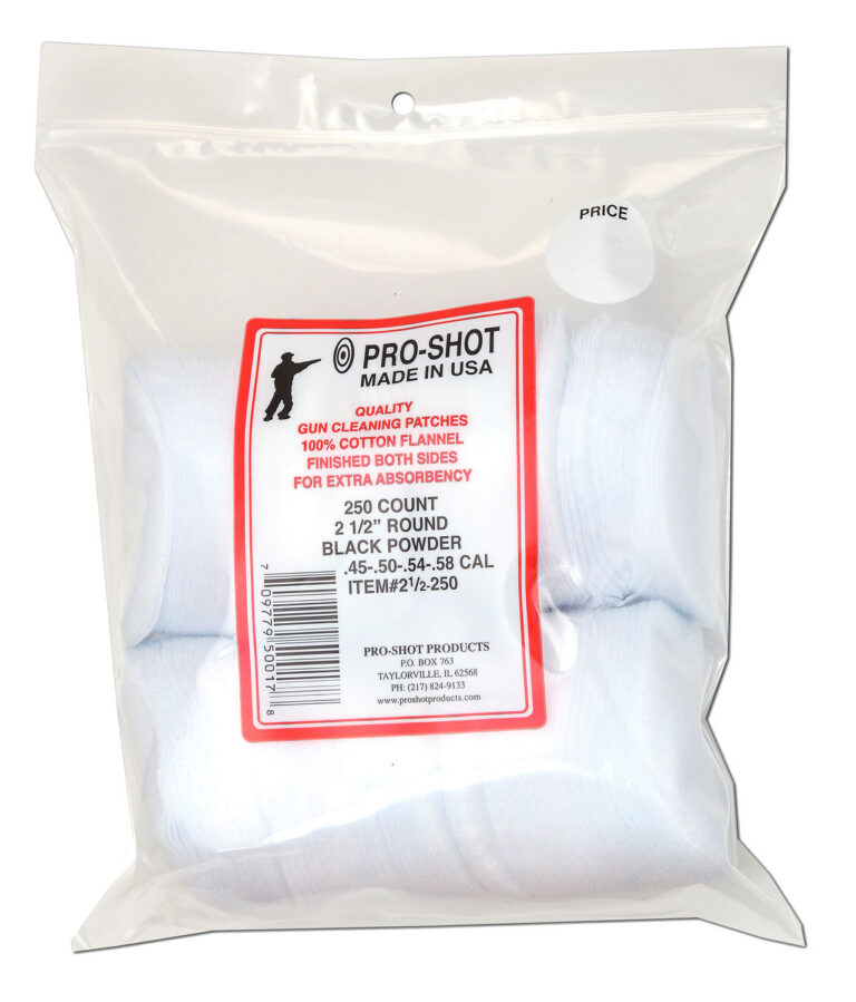Pro-Shot 212250 Cleaning Patches .45 - .58 Cal 2.50" Round Cotton Flannel 250 Pack