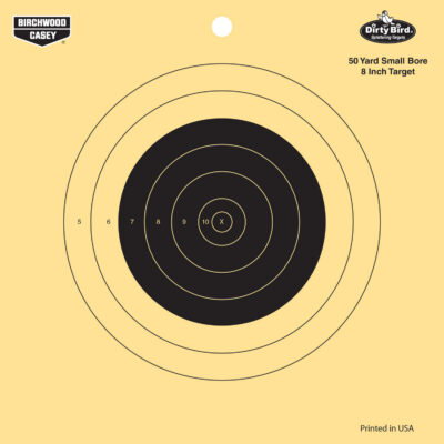 Birchwood Casey 35815 Dirty Bird  8″ Bullseye Tagboard Hanging 50 yds Small Bore Rifle Black/Yellow 25 Per Pkg