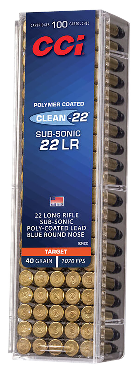 CCI 934CC Clean-22 Subsonic 22 LR 40 gr Lead Round Nose Poly-Coated 100 Bx/ 50 C