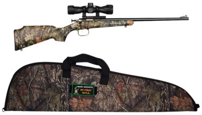 Crickett KSA2163BSC Youth Package 22 LR 1rd 16.12″ Blued Barrel/Receiver, Mossy Oak Break-Up Synthetic Stock, Rebounding Firing Pin Safety Includes 4x32mm Scope, Scope Mount & Soft Case