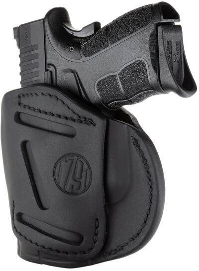 1791 Gunleather 4WH4SBLR 4-Way  IWB/OWB Size 04 Stealth Black Leather Belt Clip Compatible w/Glock 26/Springfield XD/XDS/S&W M&P Shield Plus Right Hand