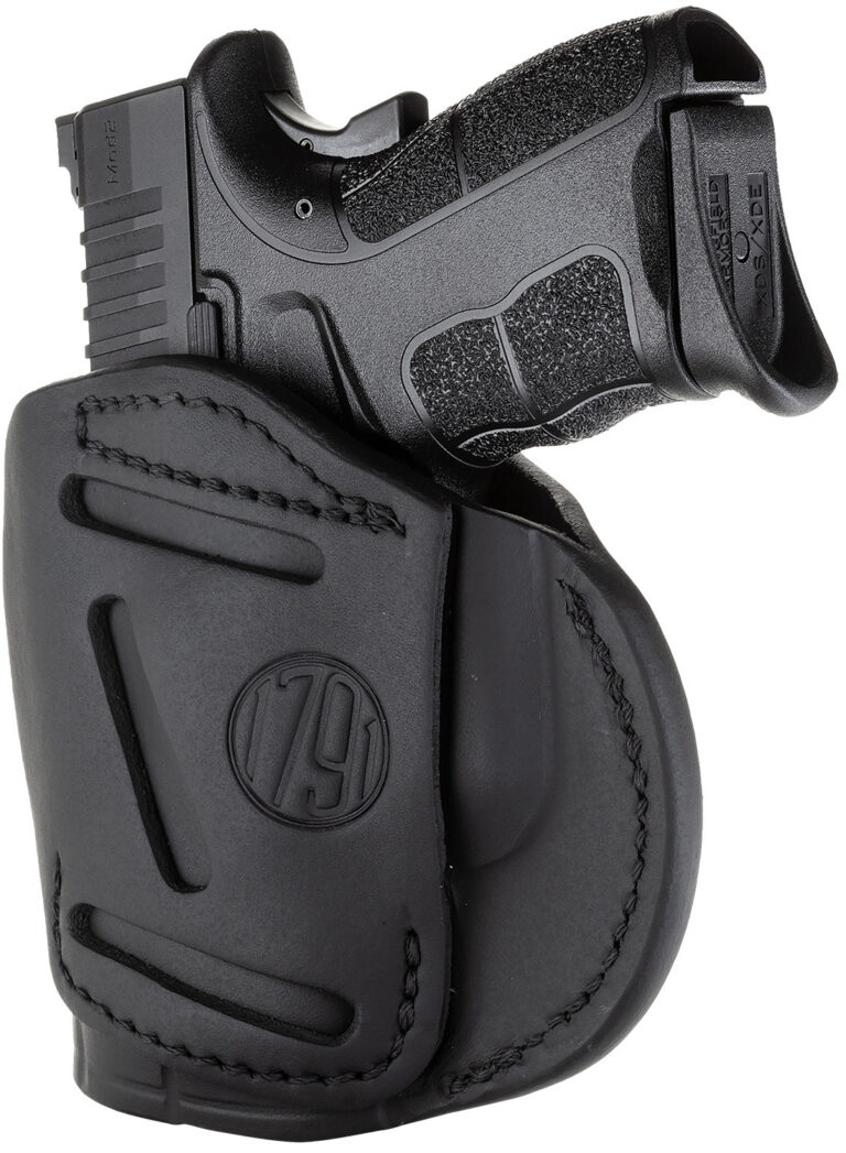 1791 Gunleather 4WH4SBLR 4-Way IWB/OWB Size 04 Stealth Black Leather Belt Clip Compatible w/Glock 26/Springfield XD/XDS/S&W M&P Shield Plus Right Hand