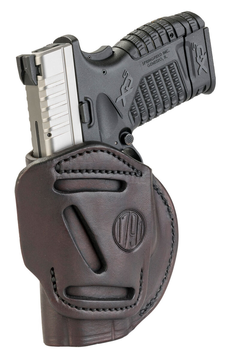 1791 Gunleather 4WH4SBRR 4-Way IWB/OWB Size 04 Signature Brown Leather Belt Clip Compatible w/Glock 26/S&W M&P Shield/Springfield XD/XDS Right Hand