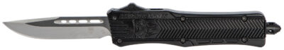 CobraTec Knives SBCTK1SDNS CTK-1  Small 2.75″ OTF Drop Point Plain D2 Steel Blade/Black Aluminum Handle Features Glass Breaker Includes Pocket Clip