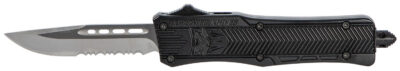CobraTec Knives SBCTK1SDS CTK-1  Small 2.75″ OTF Drop Point Part Serrated D2 Steel Blade/ Black Aluminum Handle Features Glass Breaker Includes Pocket Clip