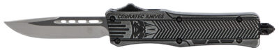 CobraTec Knives SSWCTK1SDNS CTK-1  Small 2.75″ OTF Drop Point Plain D2 Steel Blade/Black Stonewashed Aluminum Handle Features Glass Breaker Includes Pocket Clip