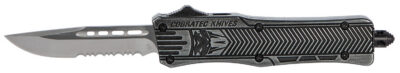 CobraTec Knives SSWCTK1SDS CTK-1  Small 2.75″ OTF Part Serrated D2 Steel Blade/Black Stonewashed Aluminum Handle Features Glass Breaker Includes Pocket Clip