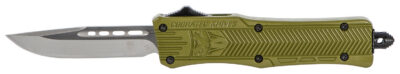 CobraTec Knives SODCTK1SDNS CTK-1  Small 2.75″ OTF Drop Point Plain D2 Steel Blade/OD Green Aluminum Handle Features Glass Breaker Includes Pocket Clip