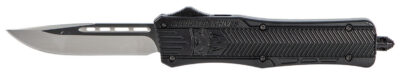 CobraTec Knives MBCTK1MDNS CTK-1  Medium 3″ OTF Drop Point Plain D2 Steel Blade/Black Aluminum Handle Features Glass Breaker Includes Side Button