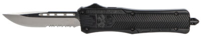 CobraTec Knives MBCTK1MDS CTK-1  Medium 3″ OTF Drop Point Part Serrated D2 Steel Blade/Black Aluminum Handle Features Glass Breaker Includes Pocket Clip