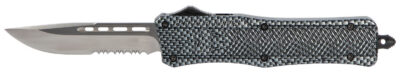 CobraTec Knives MSCFTK1MDS CTK-1  Medium 3″ OTF Drop Point Part Serrated D2 Steel Blade/ Carbon Fiber Aluminum Handle Features Glass Breaker Includes Pocket Clip