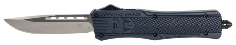 CobraTec Knives MNYCTK1MDNS CTK-1 Medium 3" OTF Drop Point Plain D2 Steel Blade/NYPD Blue Aluminum Handle Features Glass Breaker Includes Pocket Clip