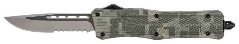 CobraTec Knives MADCCTK1MDS CTK-1 Medium 3" OTF Part Serrated D2 Steel Blade Army DigiCamo Aluminum Handle Features Glass Breaker Includes Pocket Clip