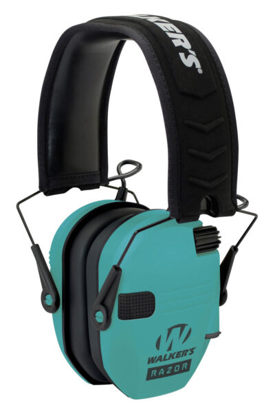 Walker’s GWPRSEMLTL Razor Slim Electronic Muff 23 dB Over the Head Black/Teal Polymer