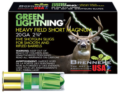 Brenneke SL202HFSGL Green Lightning Heavy Field Short Magnum 20Gauge 2.75″ 1oz Slug Shot 5 Per Box/50 Case