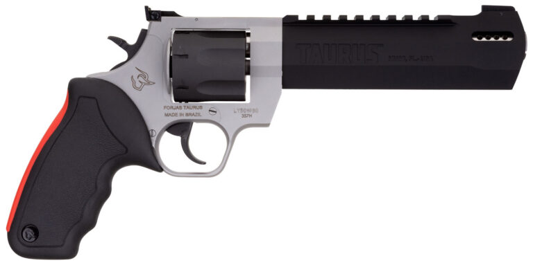 Taurus 2454065RH Raging Hunter 454 Casull 5rd 6.75" Matte Black Oxide Cylinder & Barrel Matte Stainless Steel Frame Black Rubber with Integrated Red Cushion Insert Grip