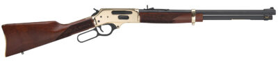 Henry H02435 Side Gate  Full Size 35 Rem 5+1 20″ Blued Steel Barrel, Brass Polished Drilled & Tapped Brass Receiver, American Walnut Fixed Stock, Right Hand