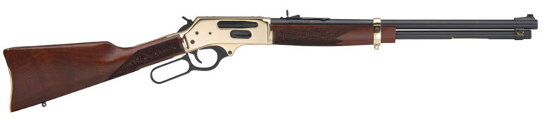 Henry H02435 Side Gate  Full Size 35 Rem 5+1 20" Blued Steel Barrel, Brass Polished Drilled & Tapped Brass Receiver, American Walnut Fixed Stock, Right Hand