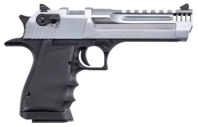 Magnum Research DE357L5BC Desert Eagle L5 357 Mag 5″ with Muzzle Brake 9+1 Black Hardcoat Anodized Aluminum Frame Brushed Chrome Carbon Steel Slide Black Hogue Wraparound Rubber Grip