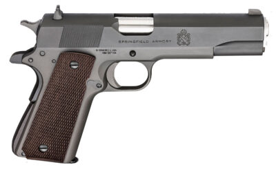 Springfield Armory PBD9108L 1911 Mil-Spec Defender Legacy 45 ACP 7+1 5″ Satin Stainless Match Grade Barrel, Black Parkerized Serrated Carbon Steel Slide & Frame w/Beavertail, Checkered Wood Grip